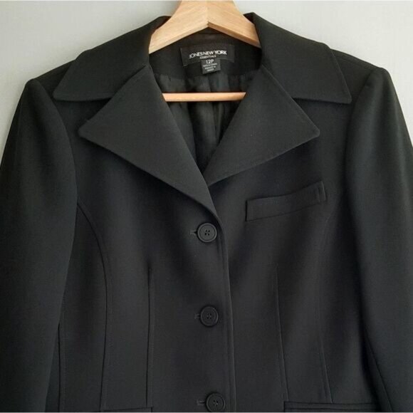 JONES NEW YORK Classic Neutral Button Down Blazer Jacket Black Sz 12 P - Picture 2 of 10